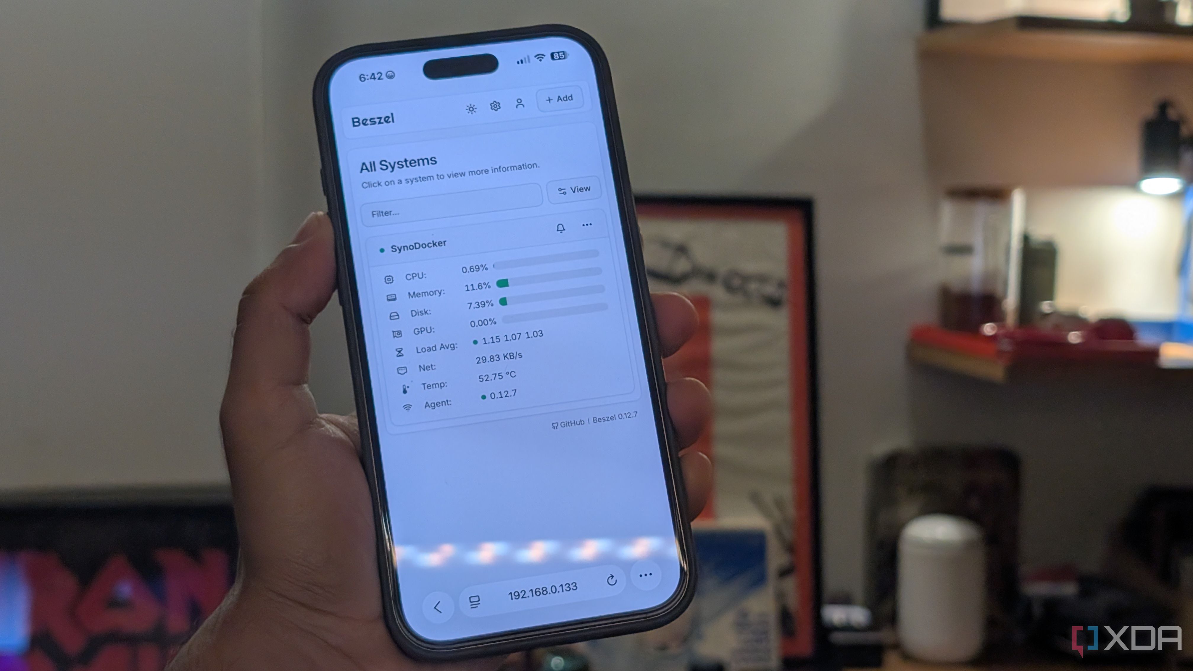 Beszel dashboard on a phone