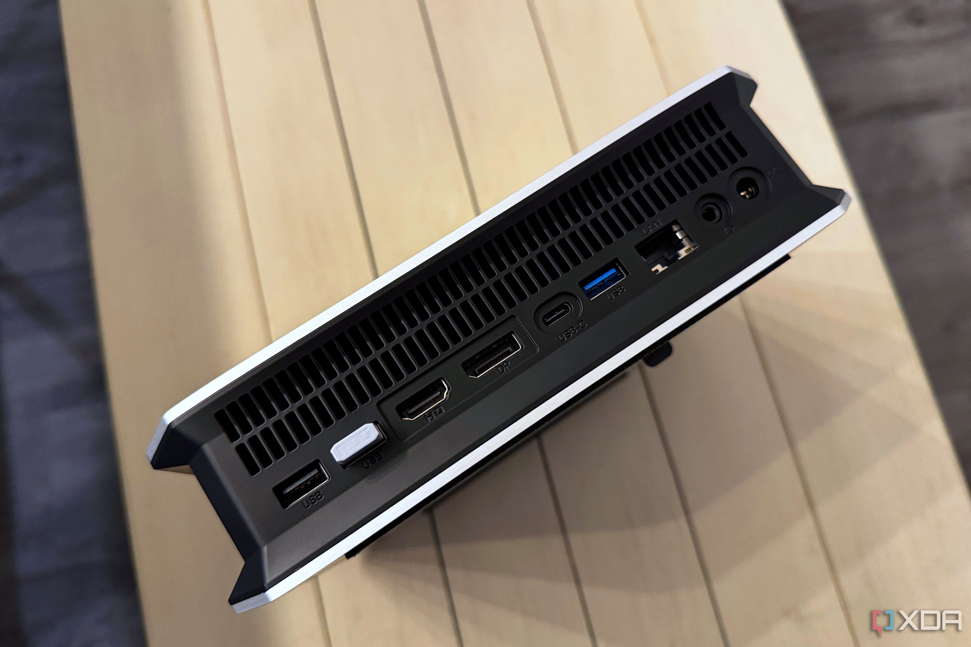bosgame m5 mini pc showing the rear ports