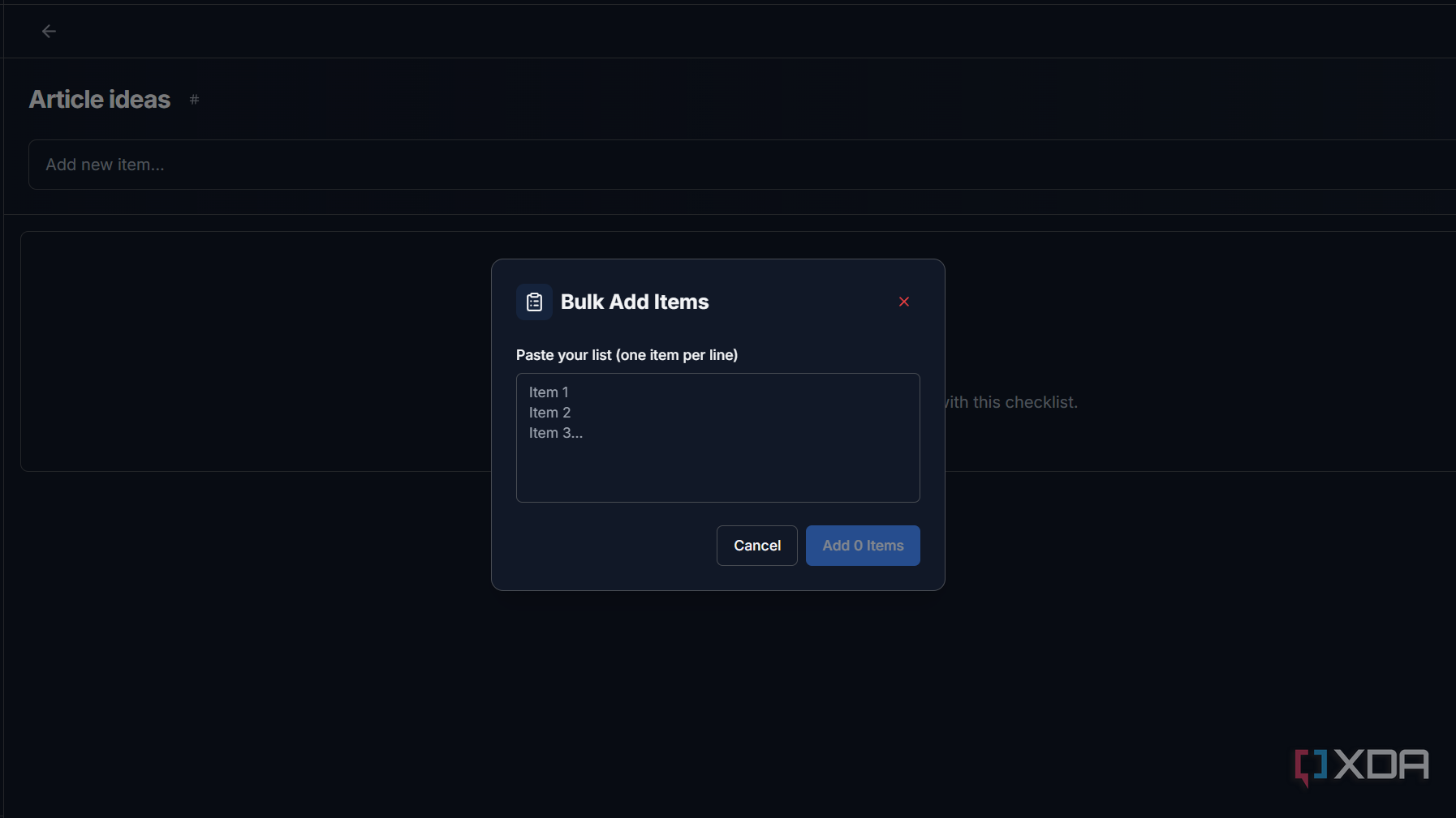 bulk add items menu in rwmarkable