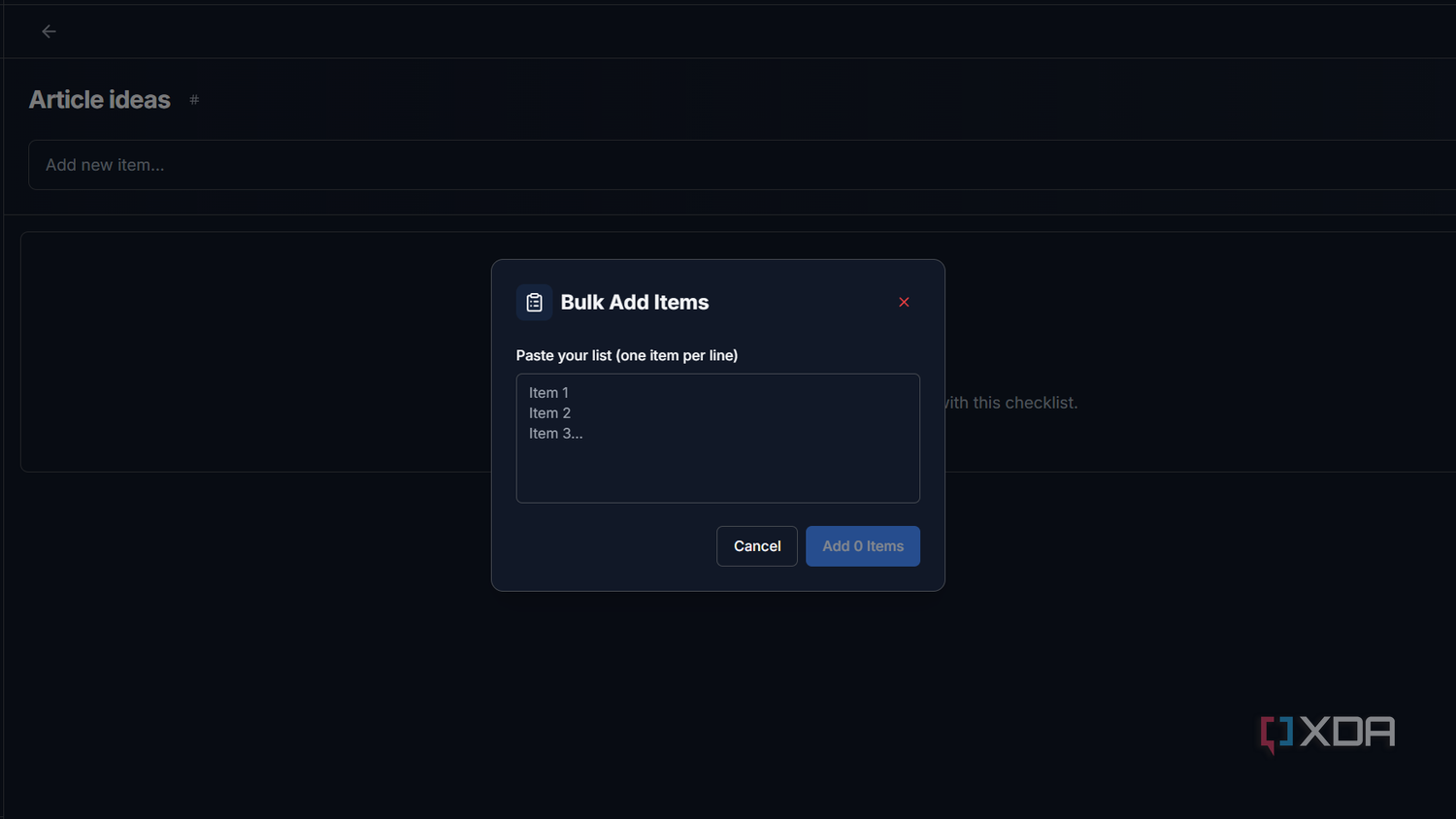 bulk add items menu in rwmarkable