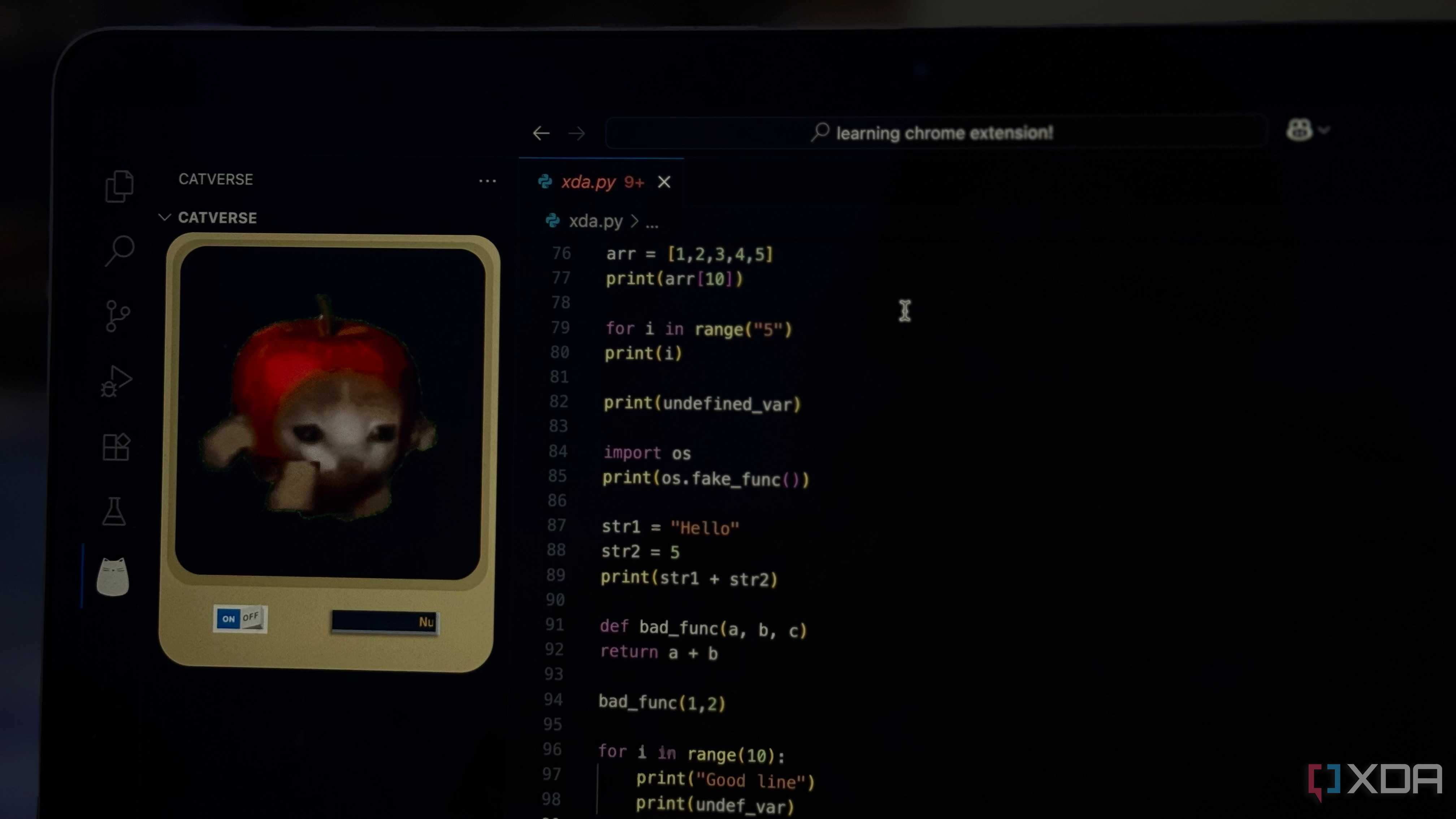 Cat extension displayed in VS Code next to code-1