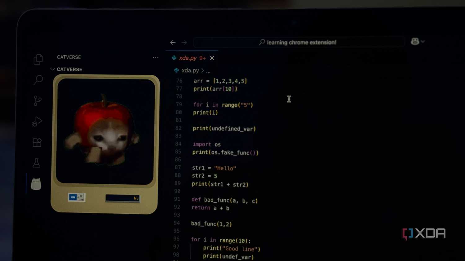 Cat extension displayed in VS Code next to code-1