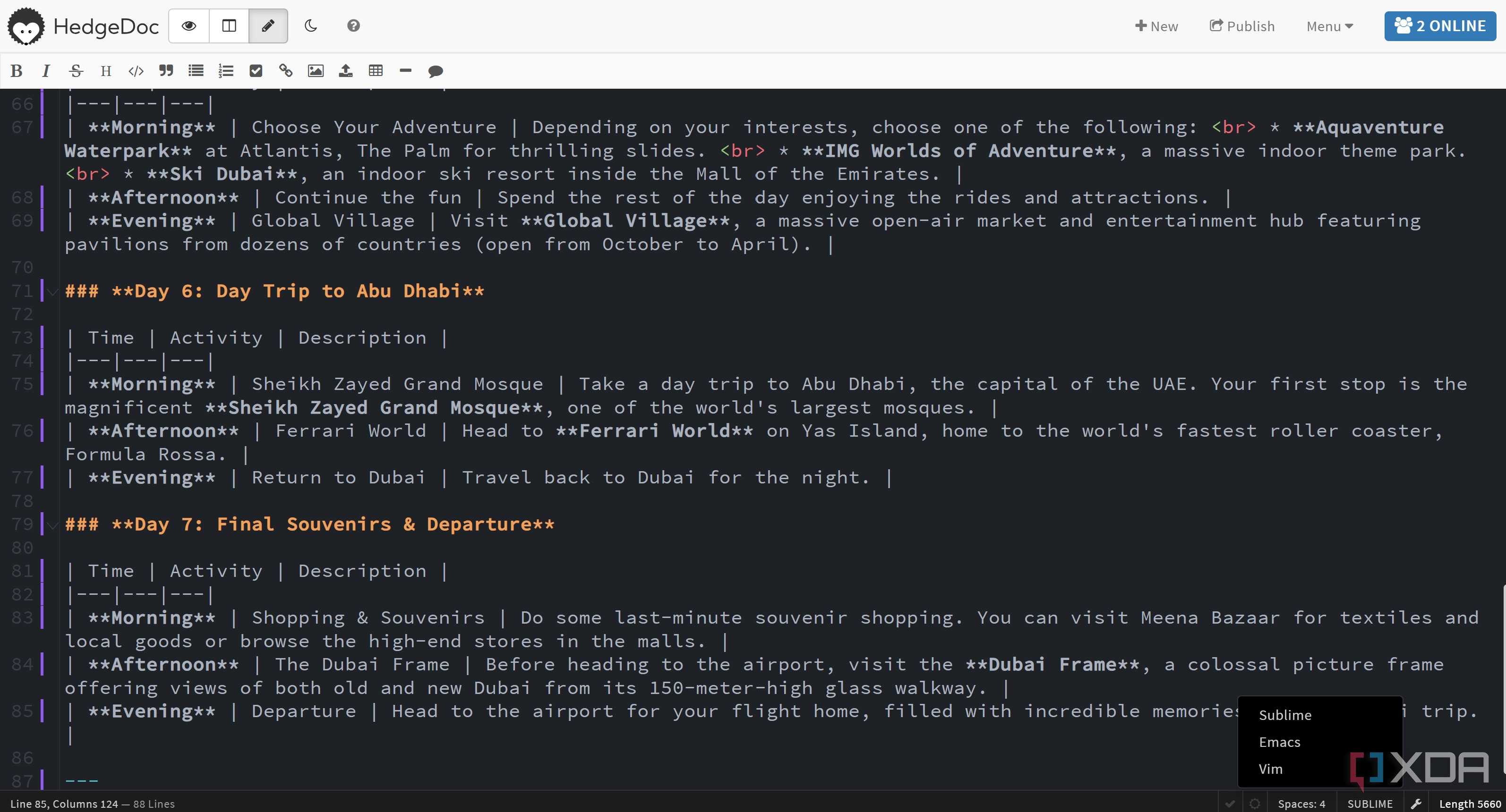 Change editor type in HedgeDoc
