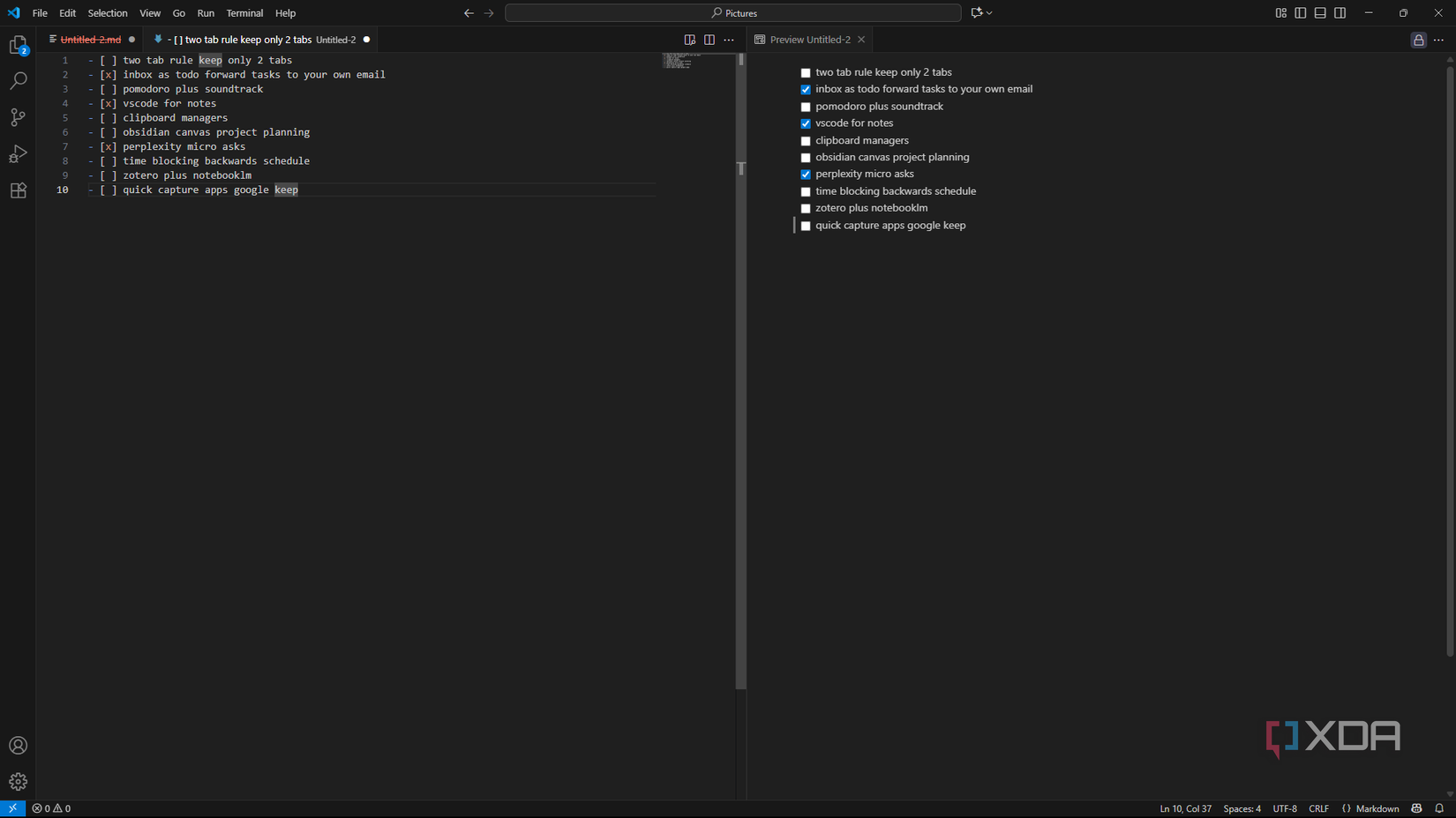 Checklist in Markdown in VSCode