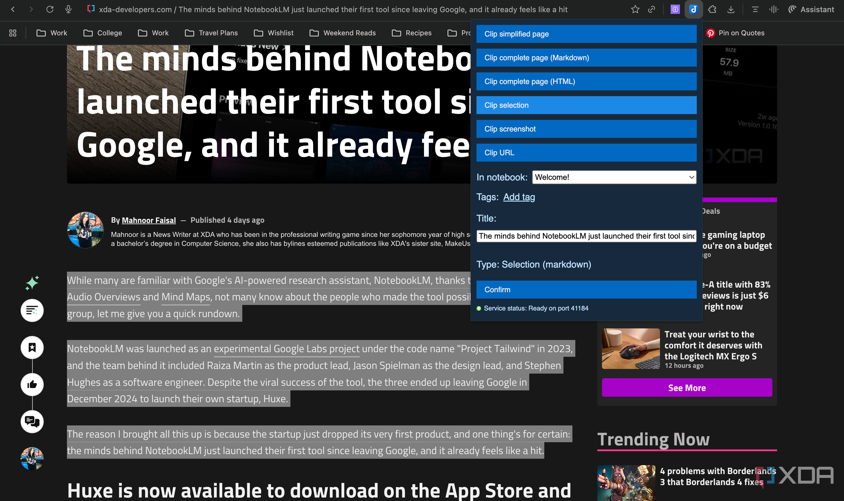 Clip selection feature selected
