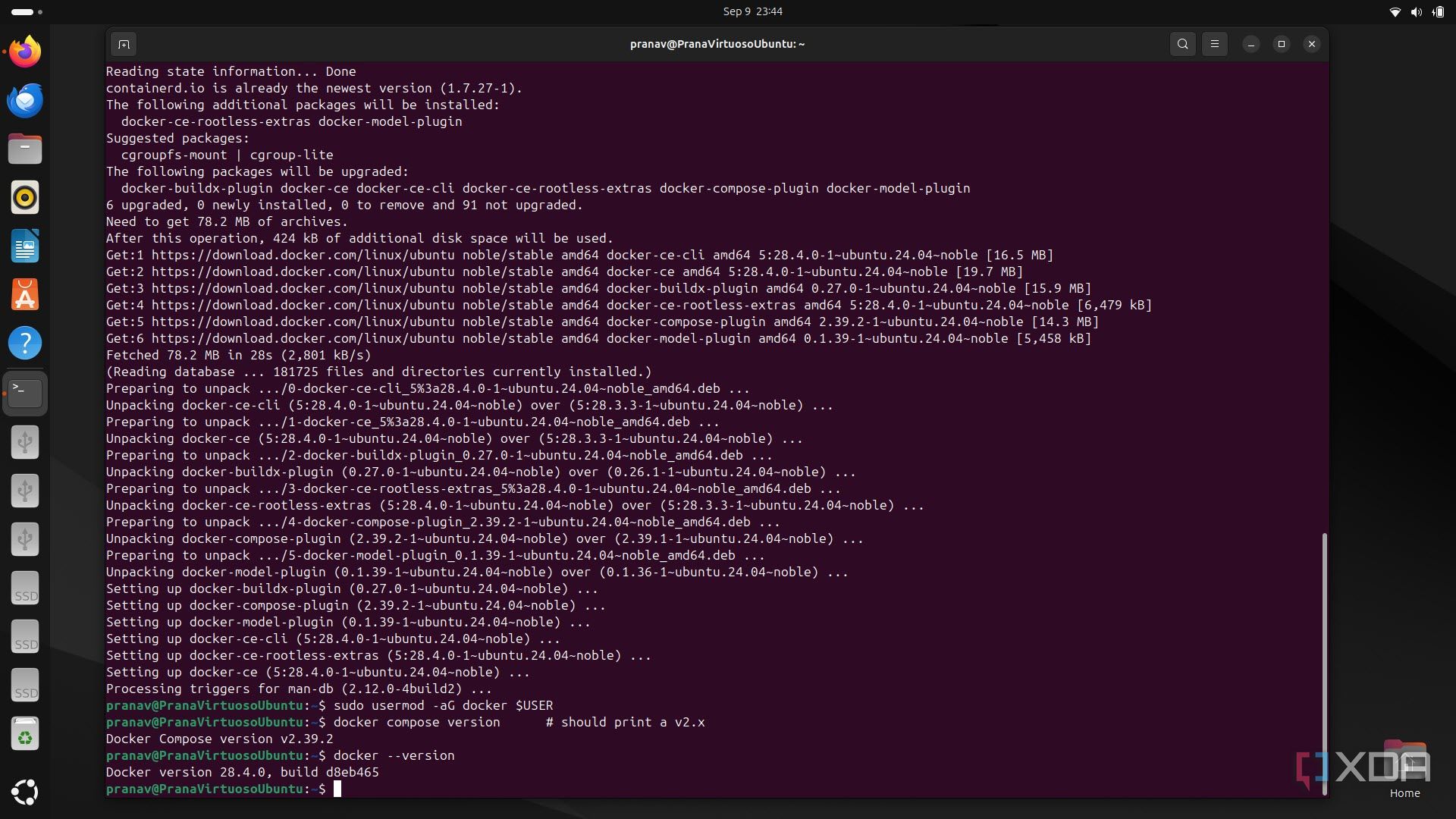 Confirming the Docker and Docker Compose version