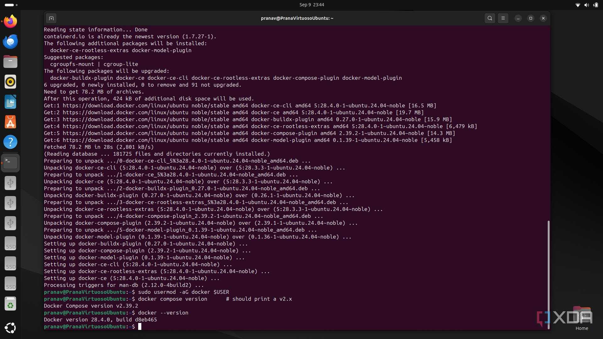 Confirming the Docker and Docker Compose version