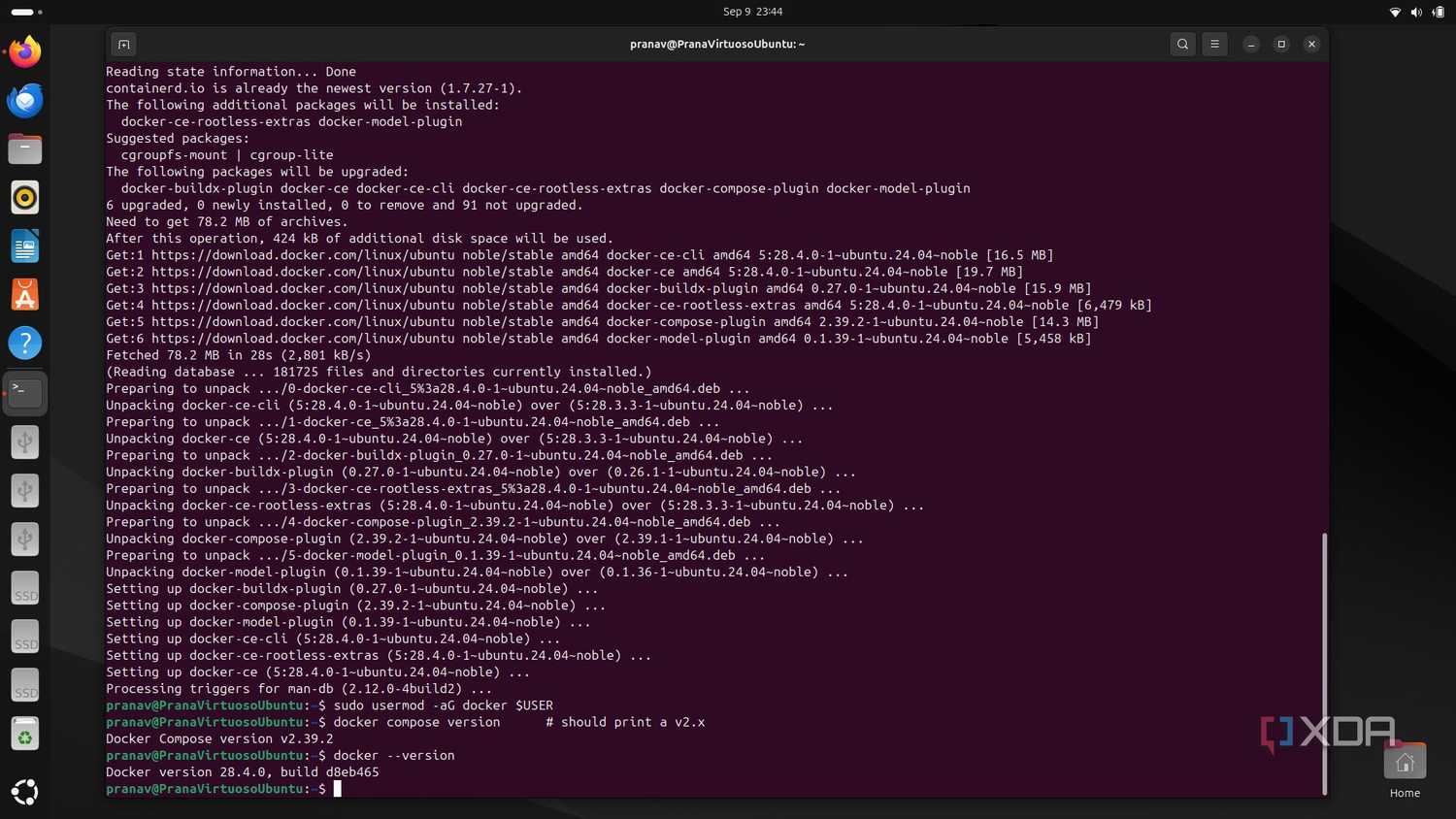 Confirming the Docker and Docker Compose version
