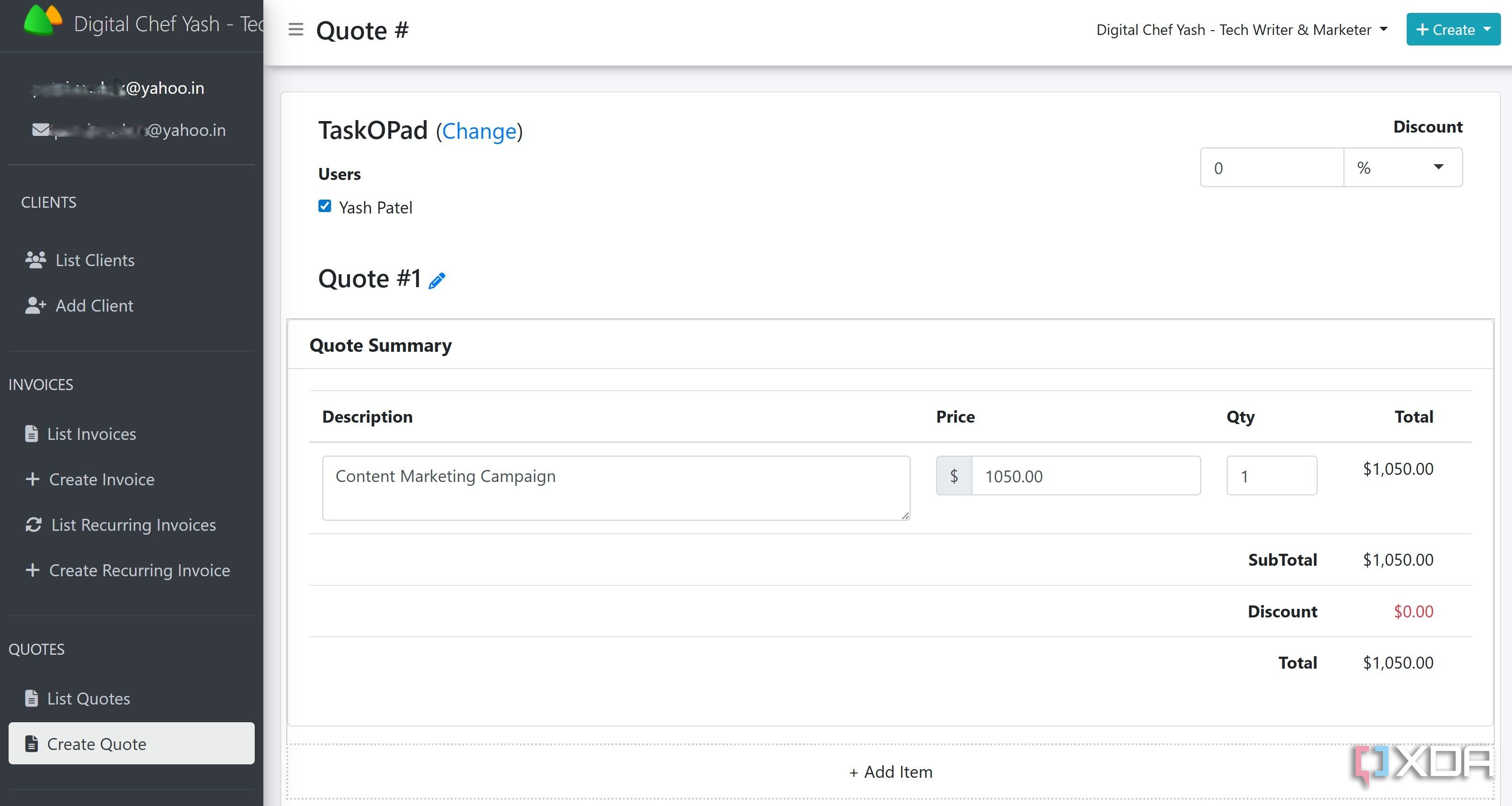 Create quote in solid invoice