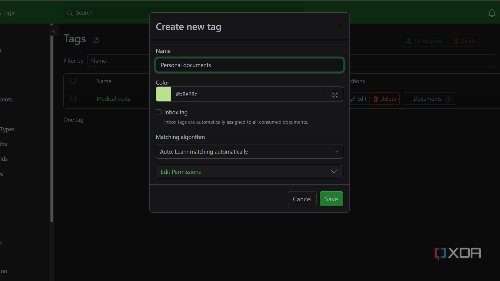 creando etiqueta en paperless-ngx