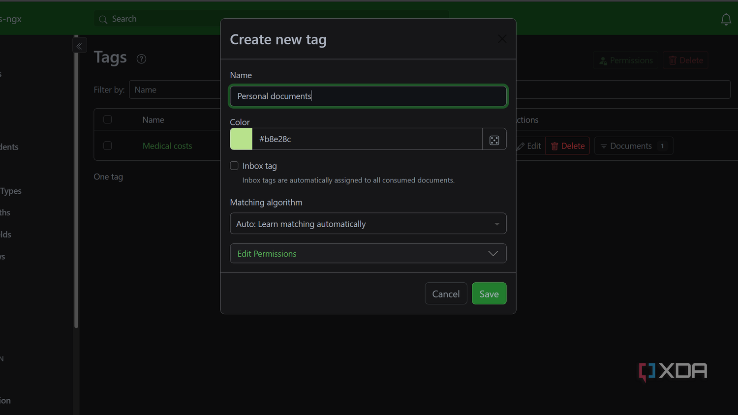 creating tag in paperless-ngx