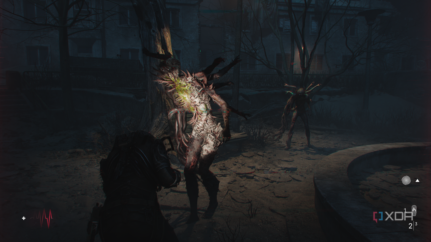 A mutated Orphan approaching The Traveler in Cronos: The New Dawn.