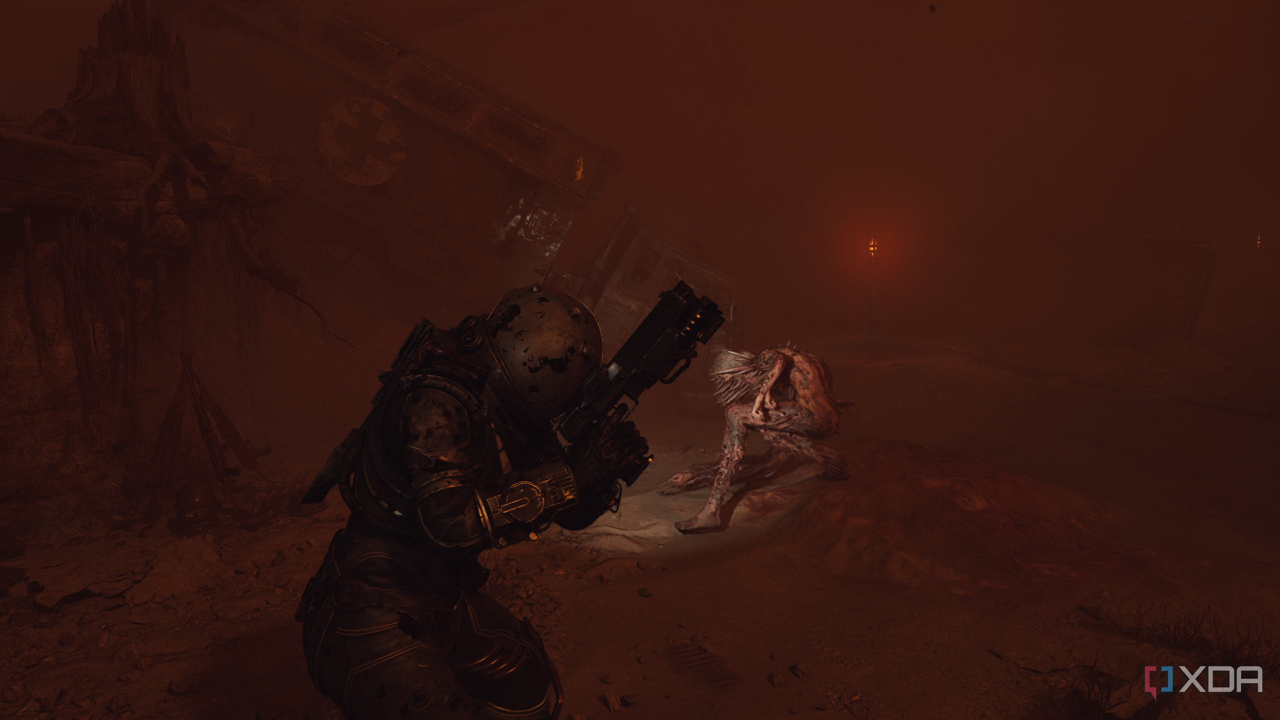 An Orphan kneeling from a shot leg in Cronos: The New Dawn.