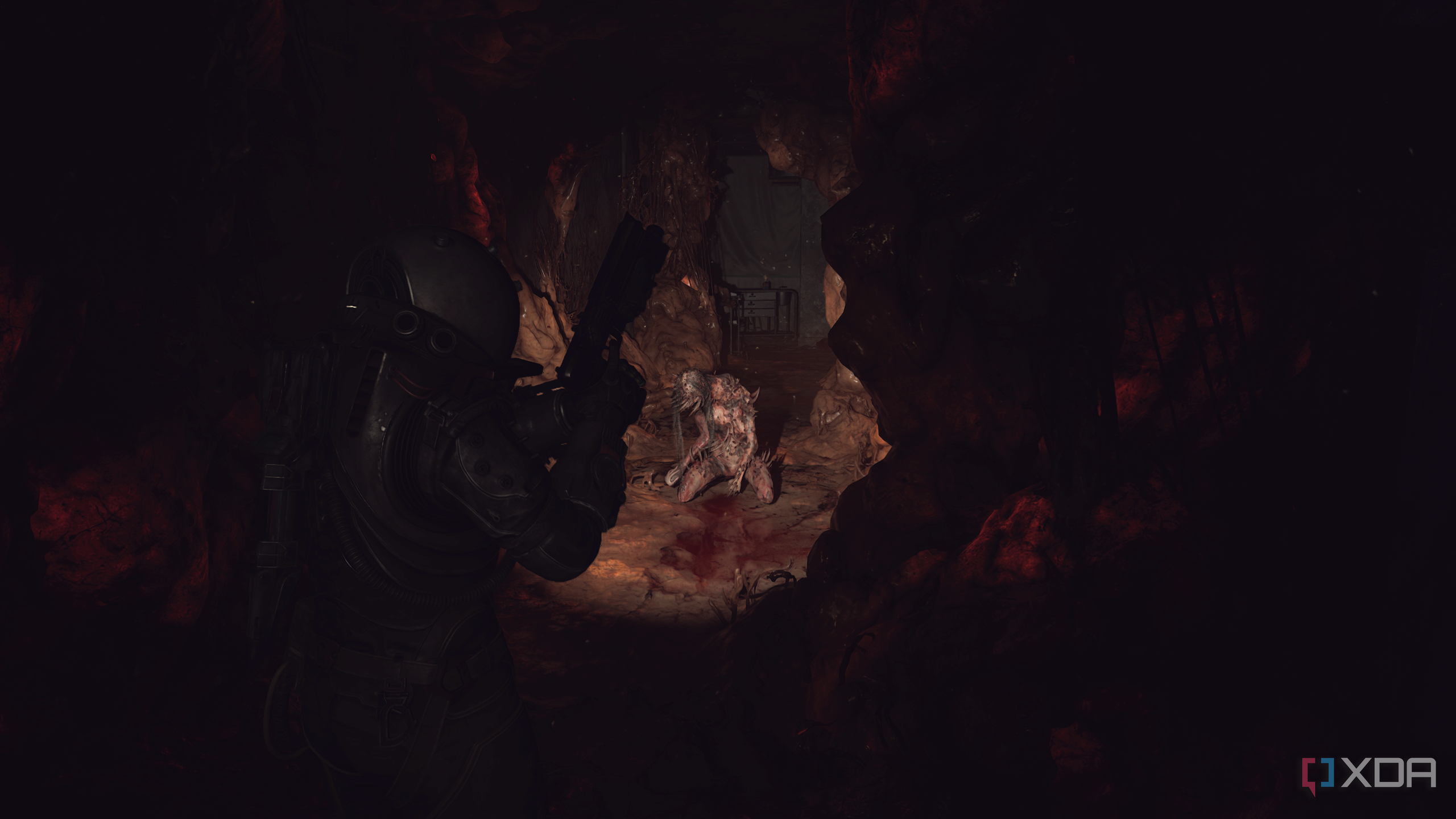 A kneeling Orphan corpse in Cronos: The New Dawn.