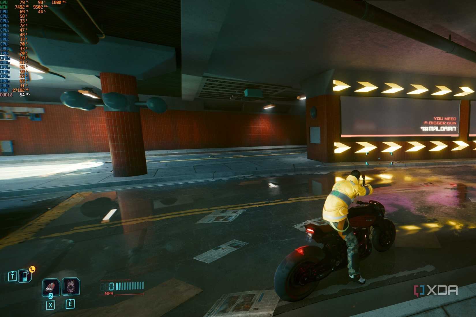 Screenshot of Cyberpunk 2077 running on an ultrawide monitor