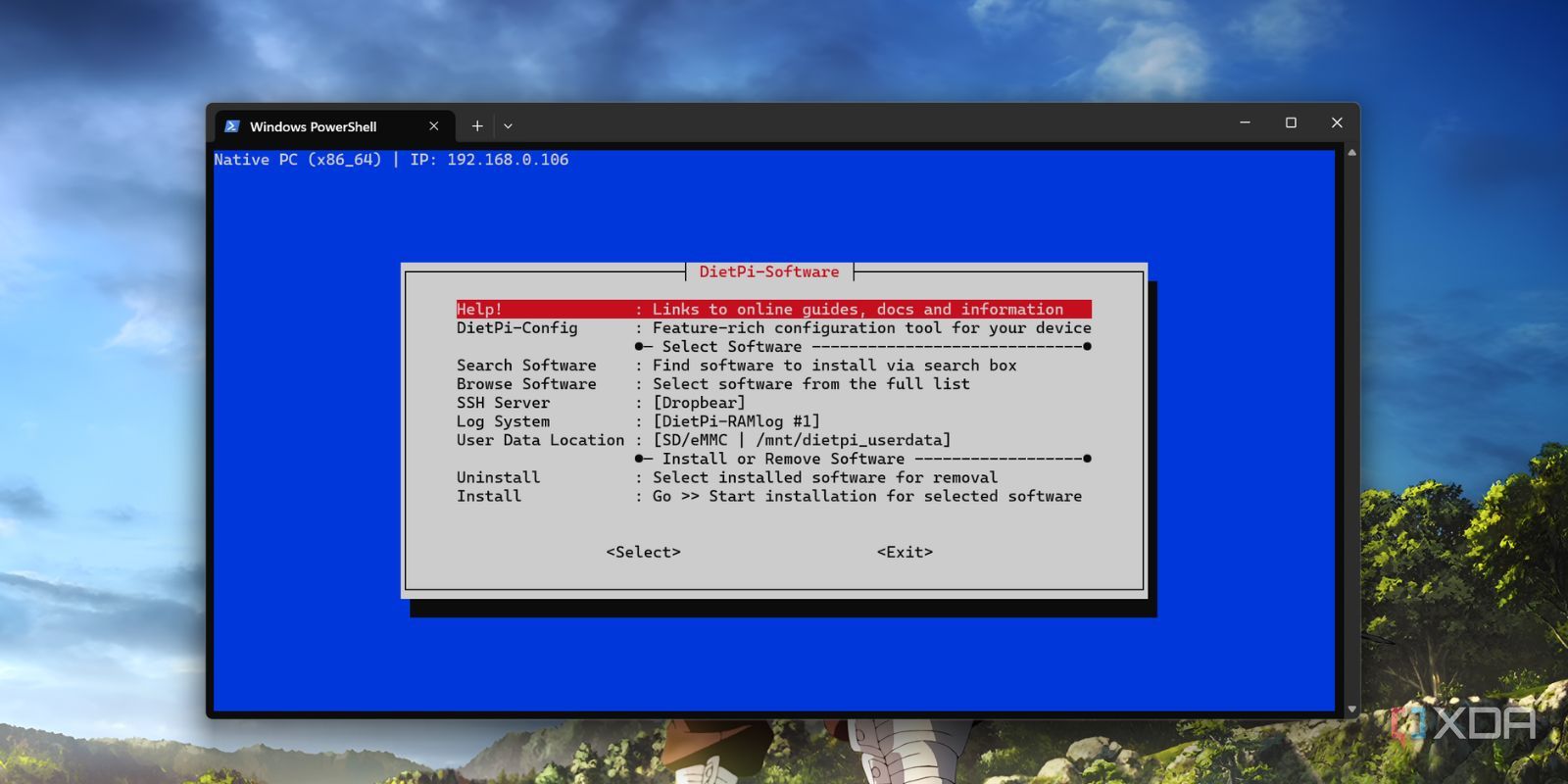 screenshot of dietpi software tool