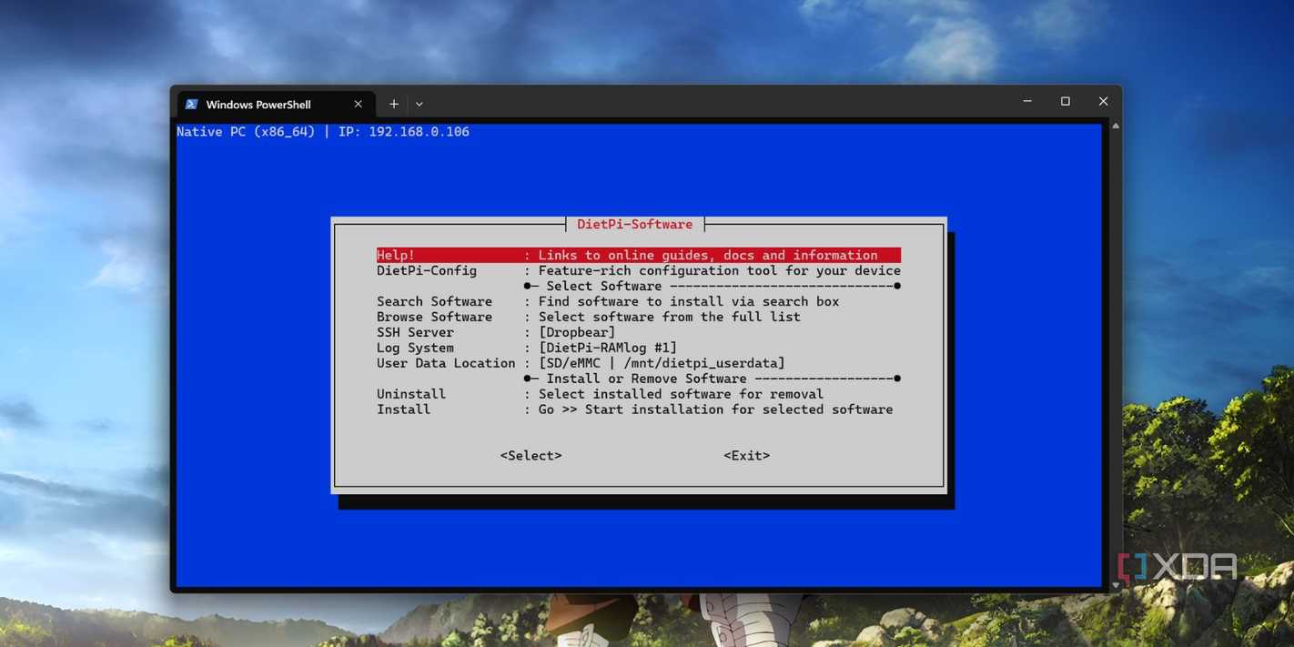 screenshot of dietpi software tool