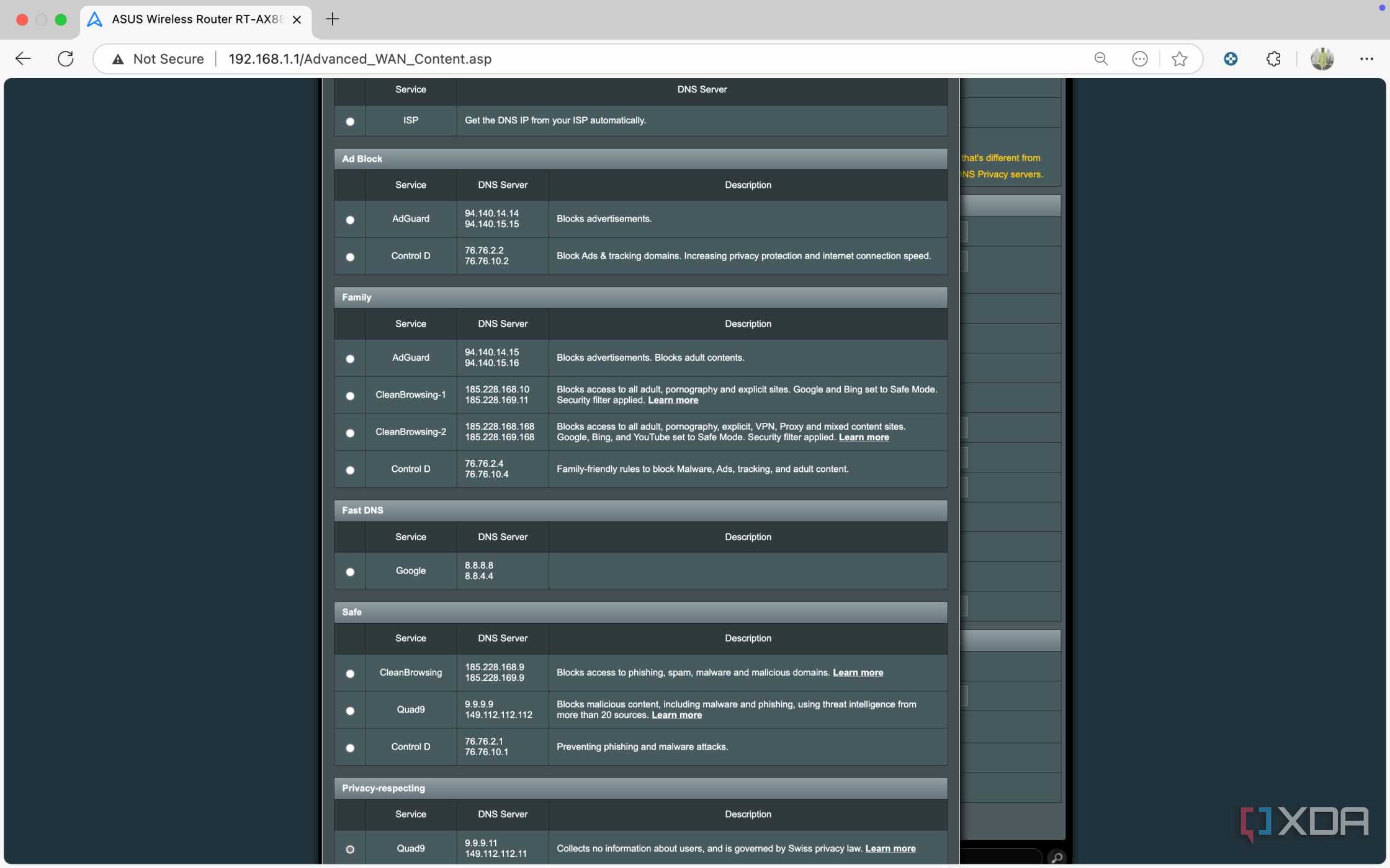 DNS selection for external clients in router