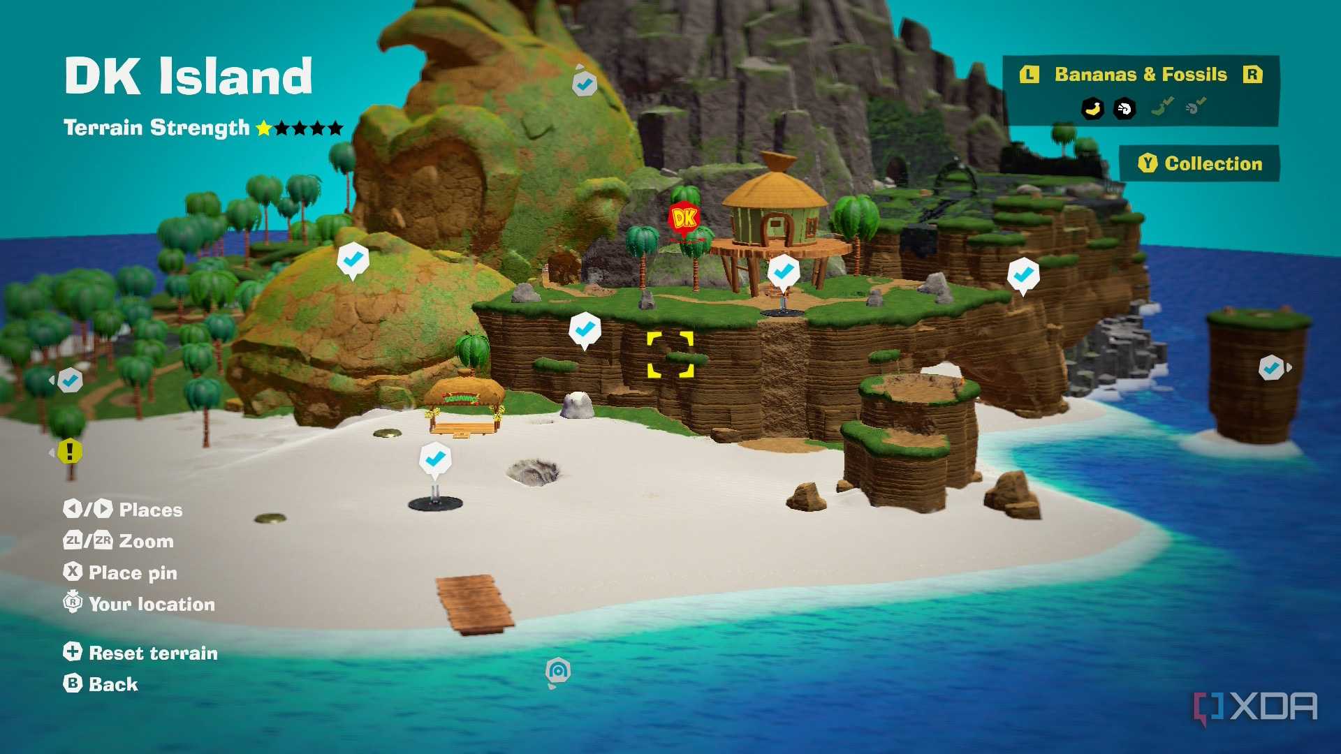 A screenshot of the map of DK Island from Donkey Kong Bananza DK Island DLC