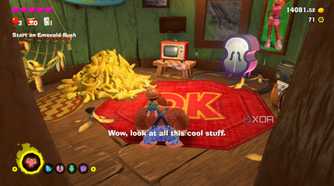 A screenshot of DK's treehouse from Donkey Kong Bananza DK Island DLC
