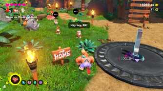 A screenshot of DK meeting up with his friends in the Donkey Kong Bananza DK Island DLC