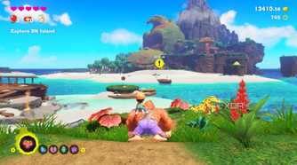 A screenshot of Donkey Kong looking out to DK Island in Donkey Kong Bananza DK Island DLC