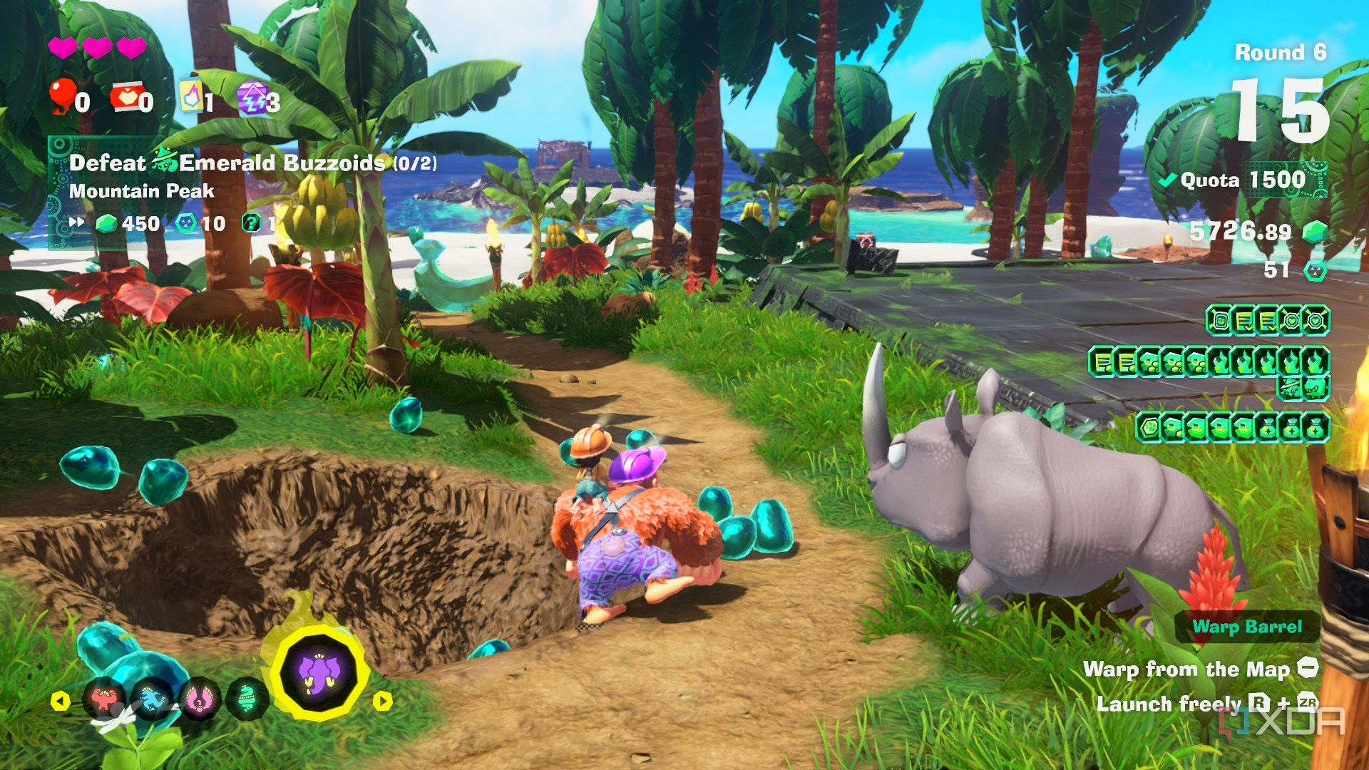 A screenshot of Emerald Rush gameplay from Donkey Kong Bananza DK Island DLC