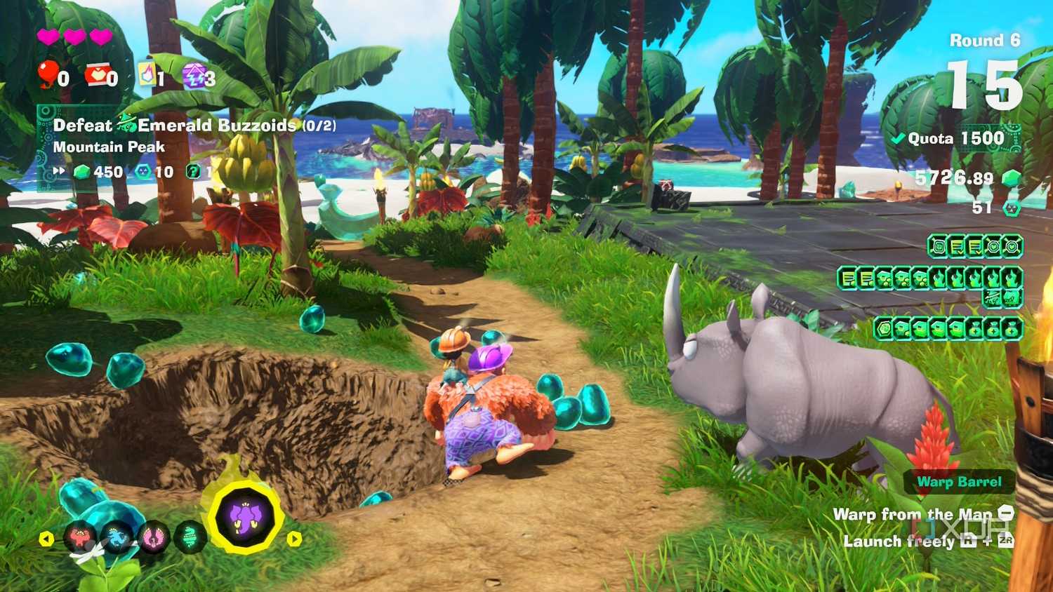 A screenshot of Emerald Rush gameplay from Donkey Kong Bananza DK Island DLC