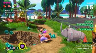 A screenshot of Emerald Rush gameplay from Donkey Kong Bananza DK Island DLC