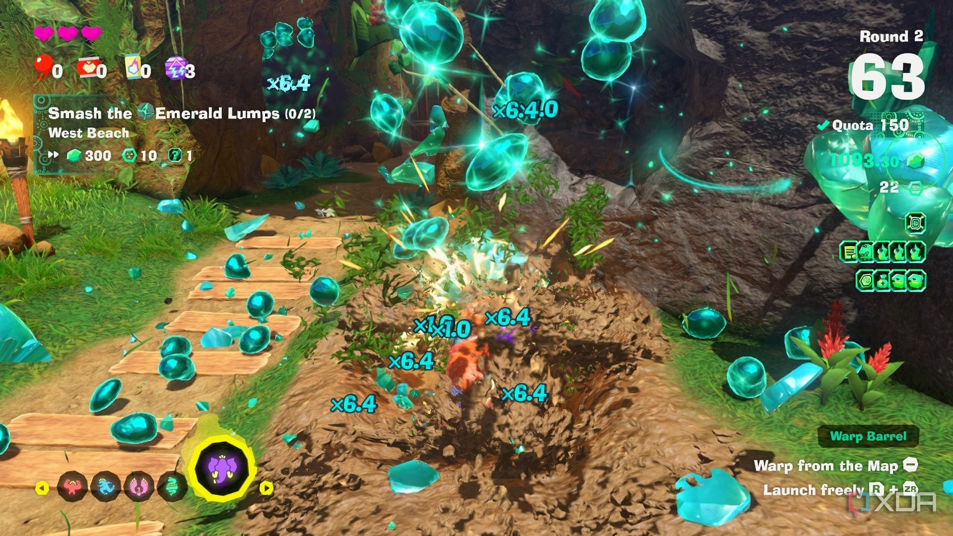A screenshot of Emerald Rush gameplay from Donkey Kong Bananza DK Island DLC