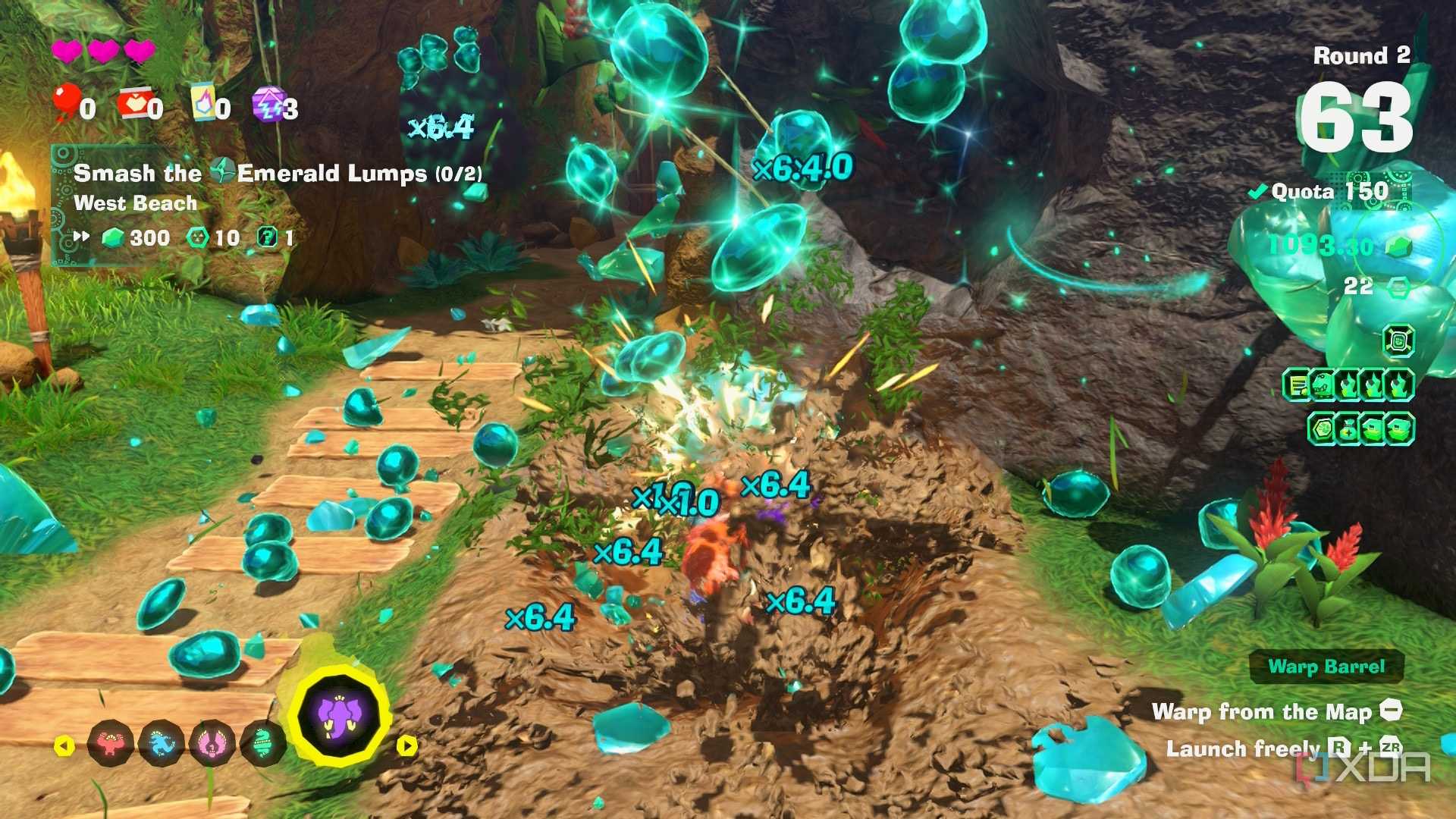 A screenshot of Emerald Rush gameplay from Donkey Kong Bananza DK Island DLC