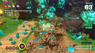 A screenshot of Emerald Rush gameplay from Donkey Kong Bananza DK Island DLC
