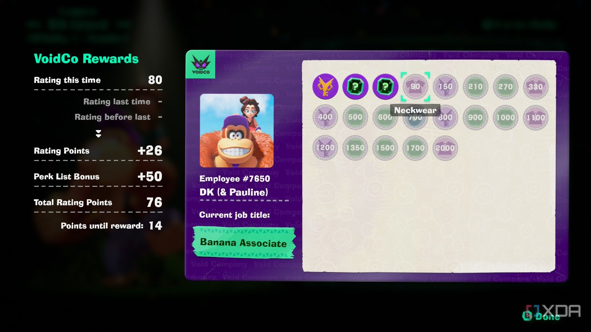 A screenshot of Emerald Rush rewards screen from Donkey Kong Bananza DK Island DLC