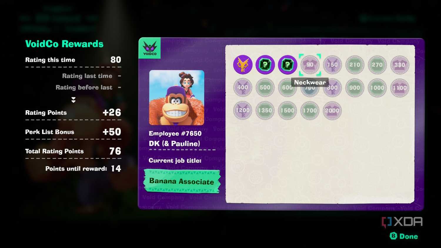 A screenshot of Emerald Rush rewards screen from Donkey Kong Bananza DK Island DLC