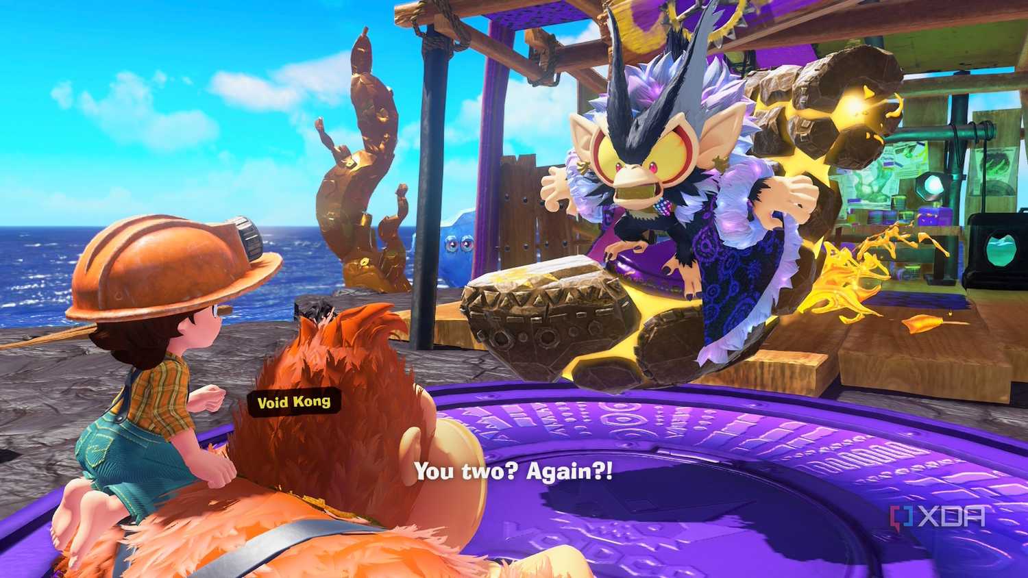 A screenshot of DK talking to Void Kong in the Donkey Kong Bananza DK Island DLC
