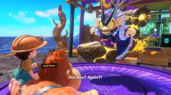 A screenshot of DK talking to Void Kong in the Donkey Kong Bananza DK Island DLC