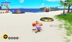 A screenshot of DK exploring DK Island in the Donkey Kong Bananza DK Island DLC