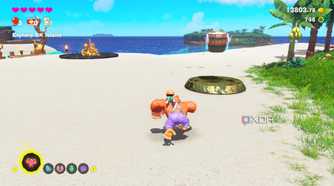 A screenshot of DK exploring DK Island in the Donkey Kong Bananza DK Island DLC