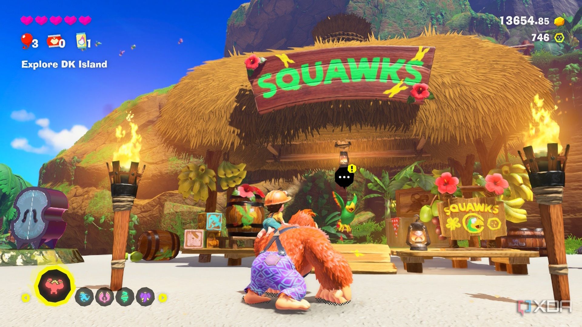 A screenshot of Squawk's store in the Donkey Kong Bananza DK Island DLC