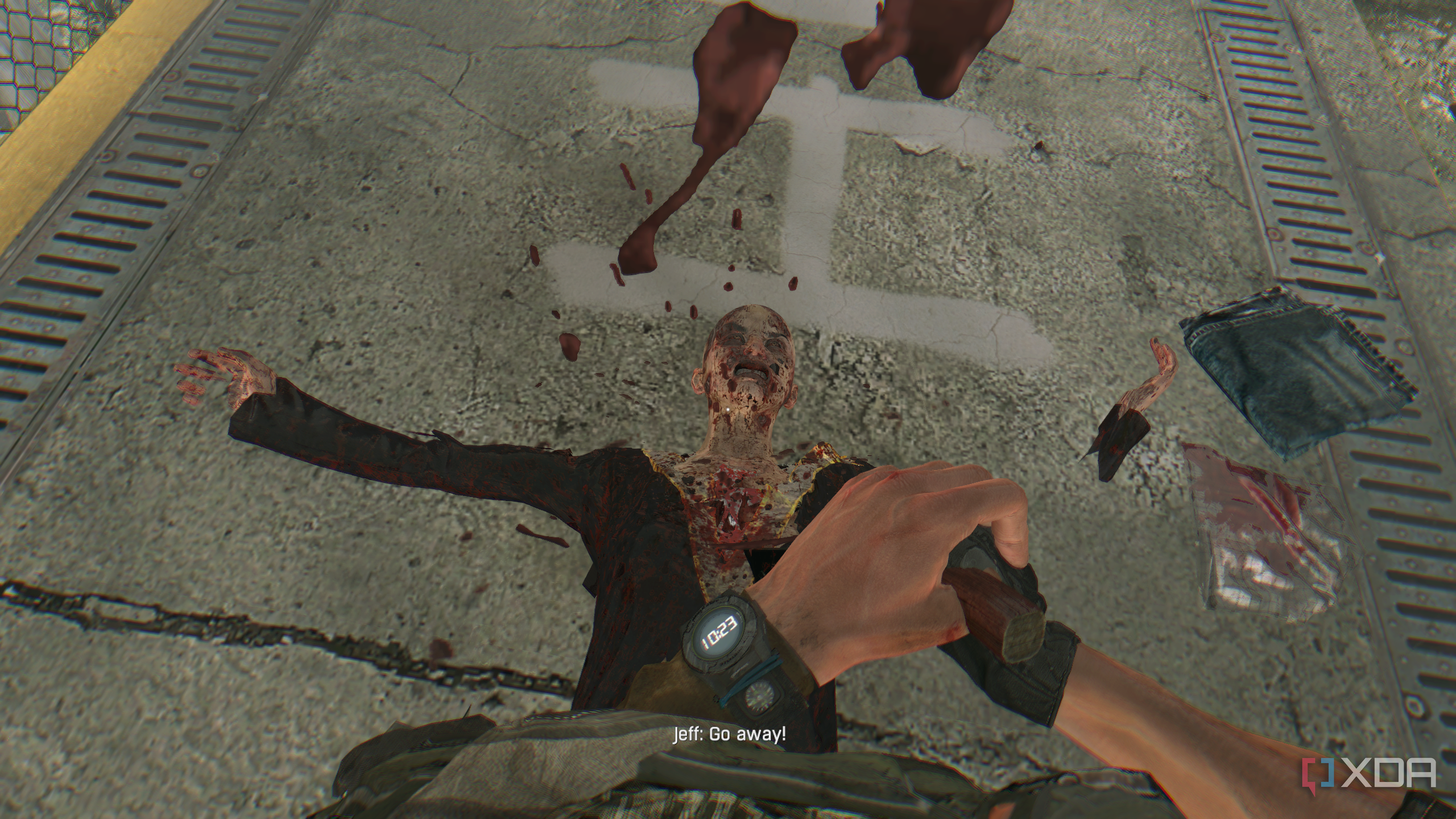 Stabbing a zombie in Dying Light.