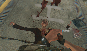 Stabbing a zombie in Dying Light.