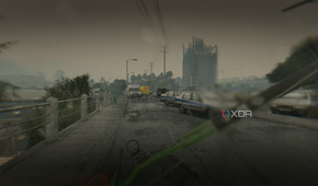 Running in the rain while holding a bow in Dying Light.