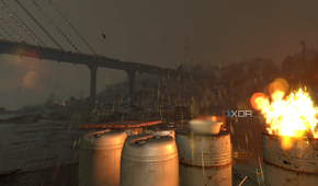 Night rain with a barrel on fire in Dying Light.