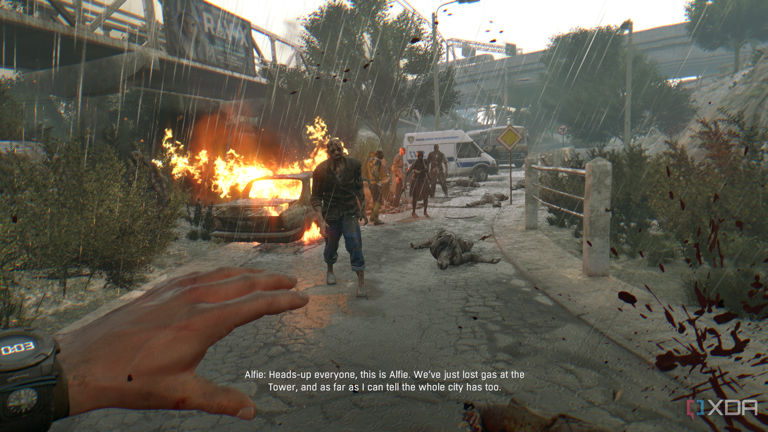 Zombies in the rain during daytime in Dying Light.