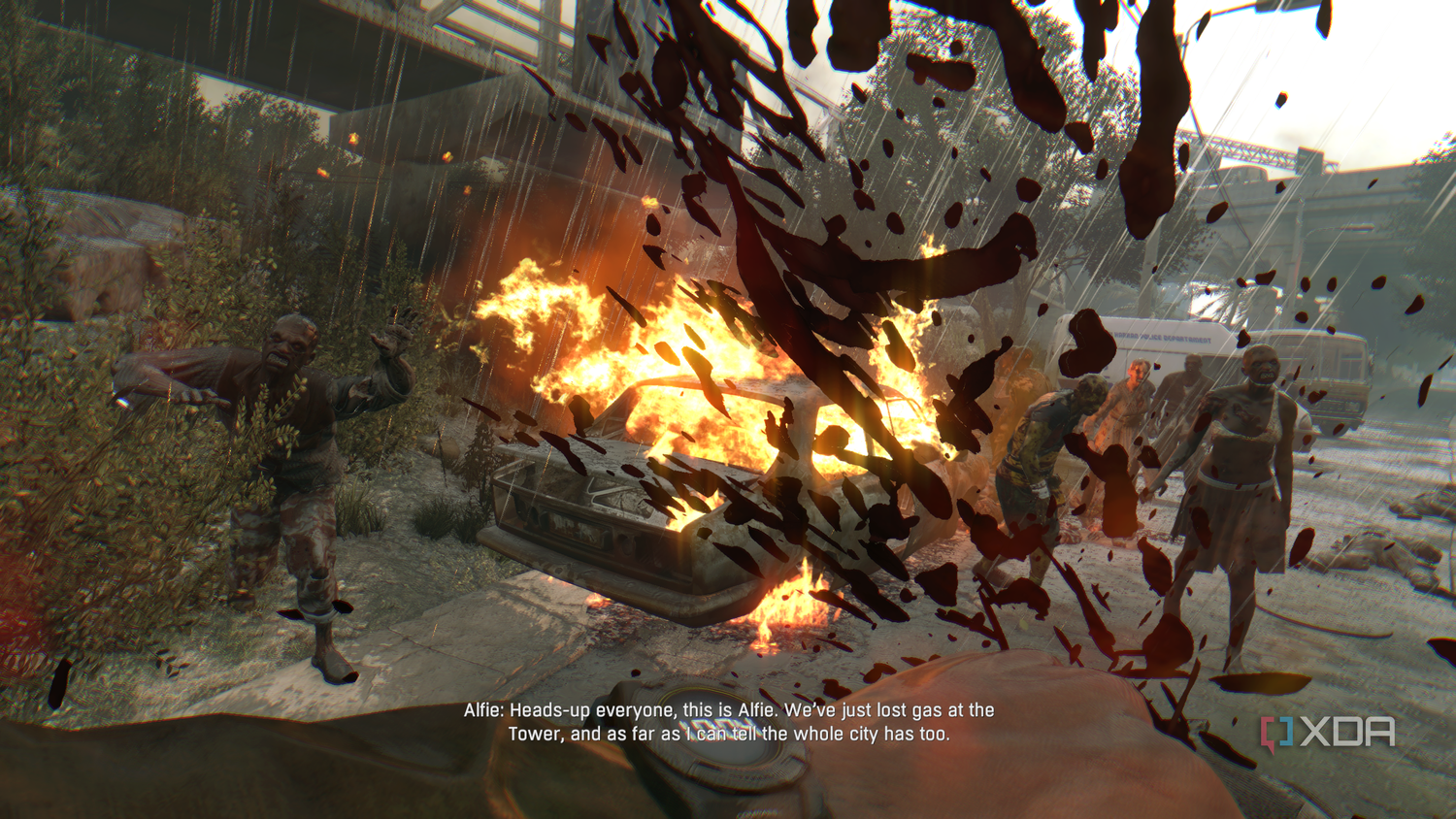 Bloodshed and zombies in the game.
