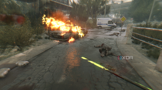 A car on fire in Dying Light.