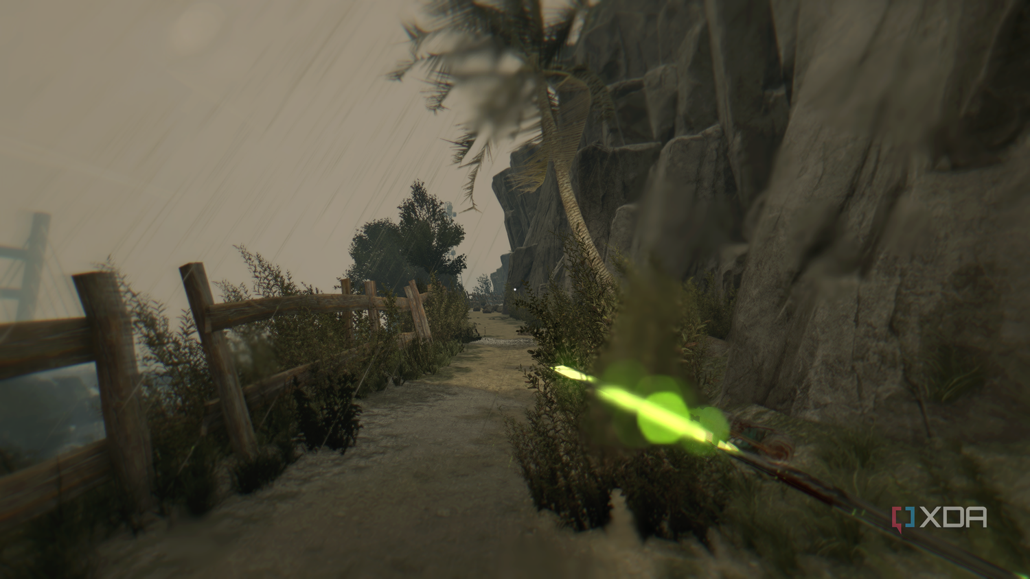 Running on a dirt trail during rain in Dying Light.