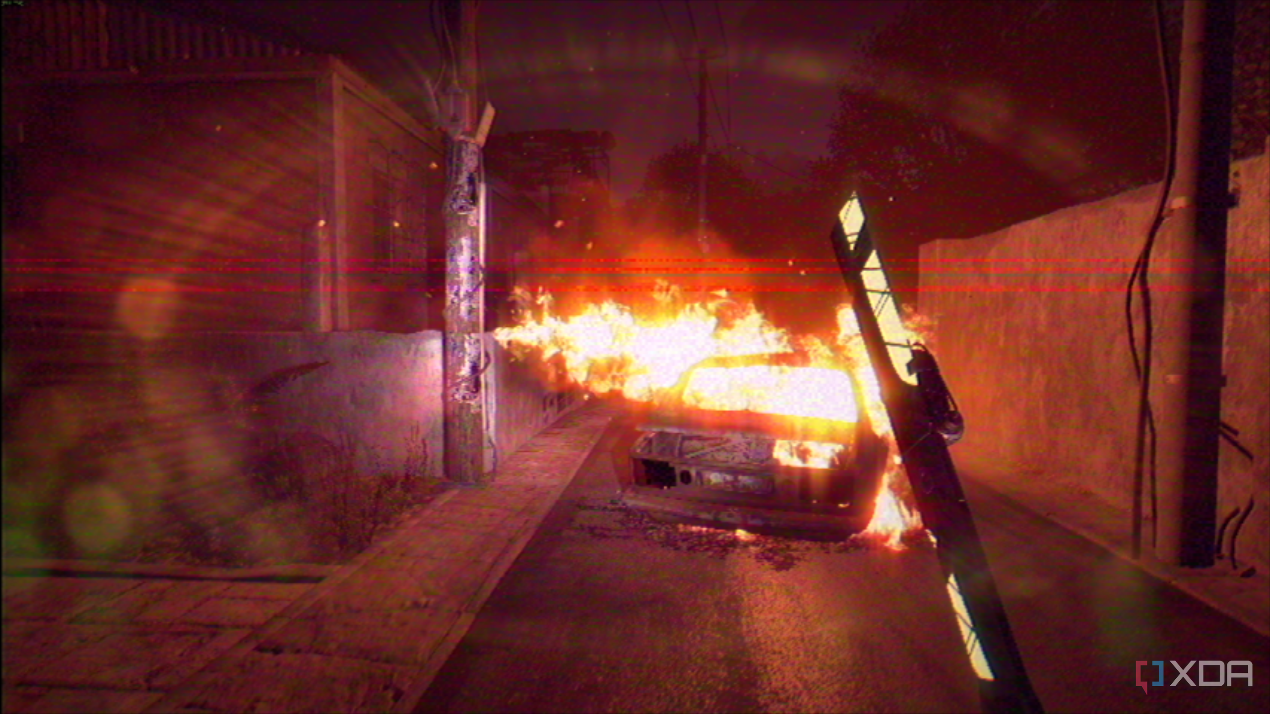 A car on fire during night time in Dying Light.