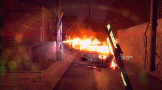 A car on fire during night time in Dying Light.