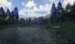 A stream in the national park of Castor Woods in Dying Light: The Beast.